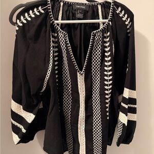 Karen Kane Black and White Embroidered Blouse
